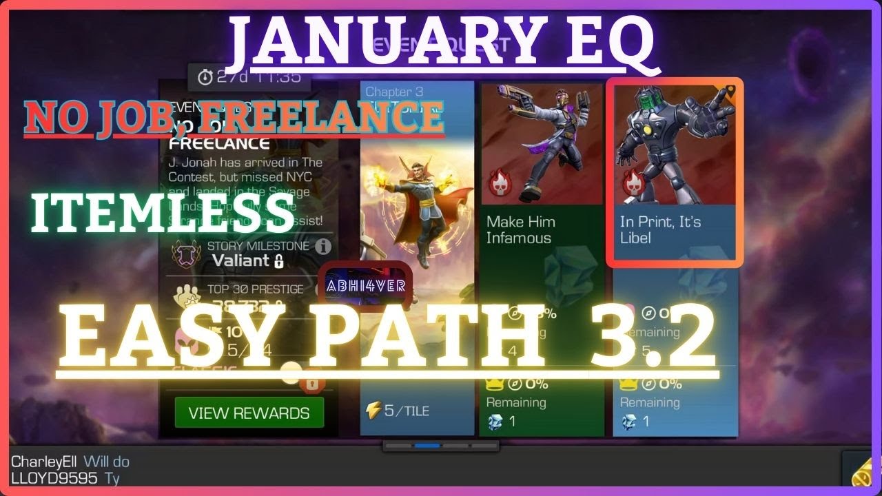 MCOC | EQ 3.2 | Easy Path | January EQ | NO JOB, FREELANCE | Itemless |