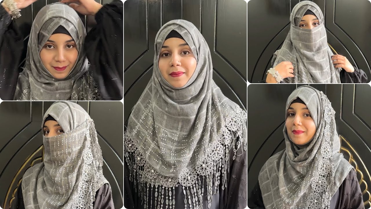 2 different hijab with niqab styles || one sided border hijab style || aj 2 names liye hein