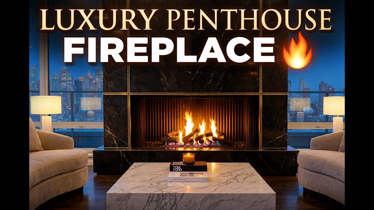 Luxury Penthouse Fireplace Ambience 🔥 Cozy Crackling Fire for Sleep, Relaxation & Stress Relief