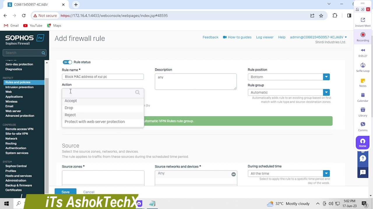 How to block the internet through MAC address in sophos xg firewall