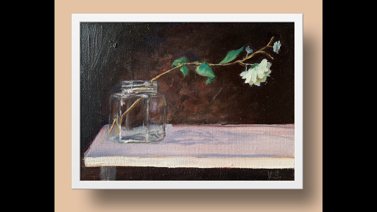 Flower in a vase. oil painting DEMO. Easy still life painting.