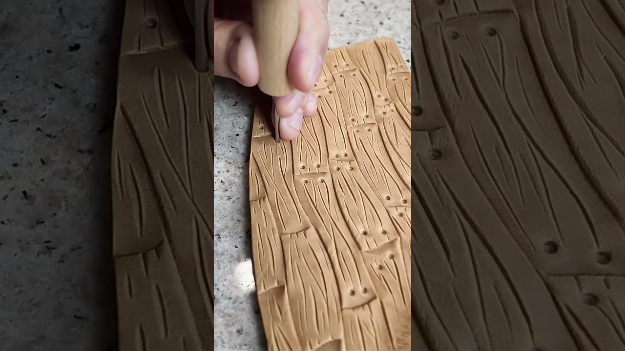 Carving leather - carving a wood in natural leather #leathercrafttutorials #carvingleather #leather