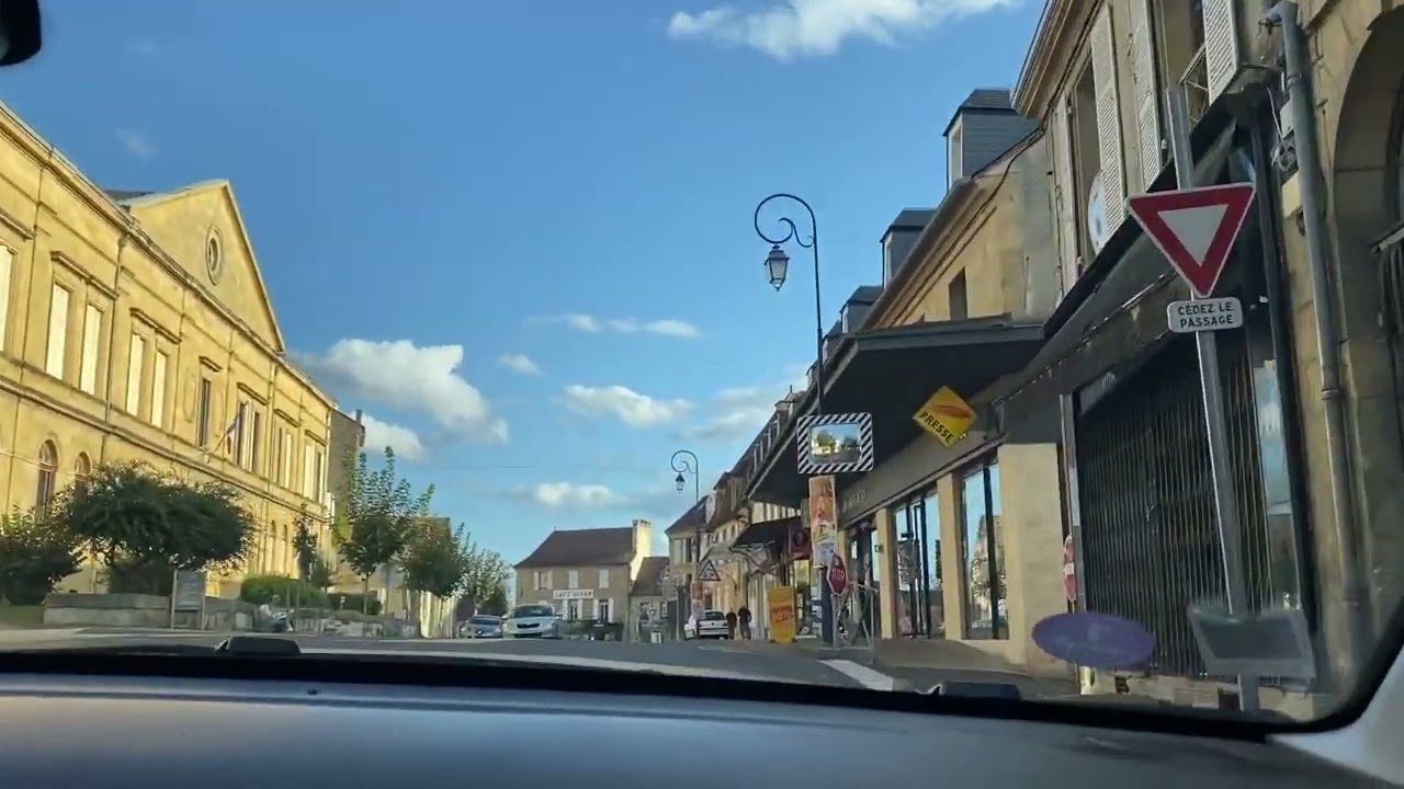 Driving in the town Gourdon, France