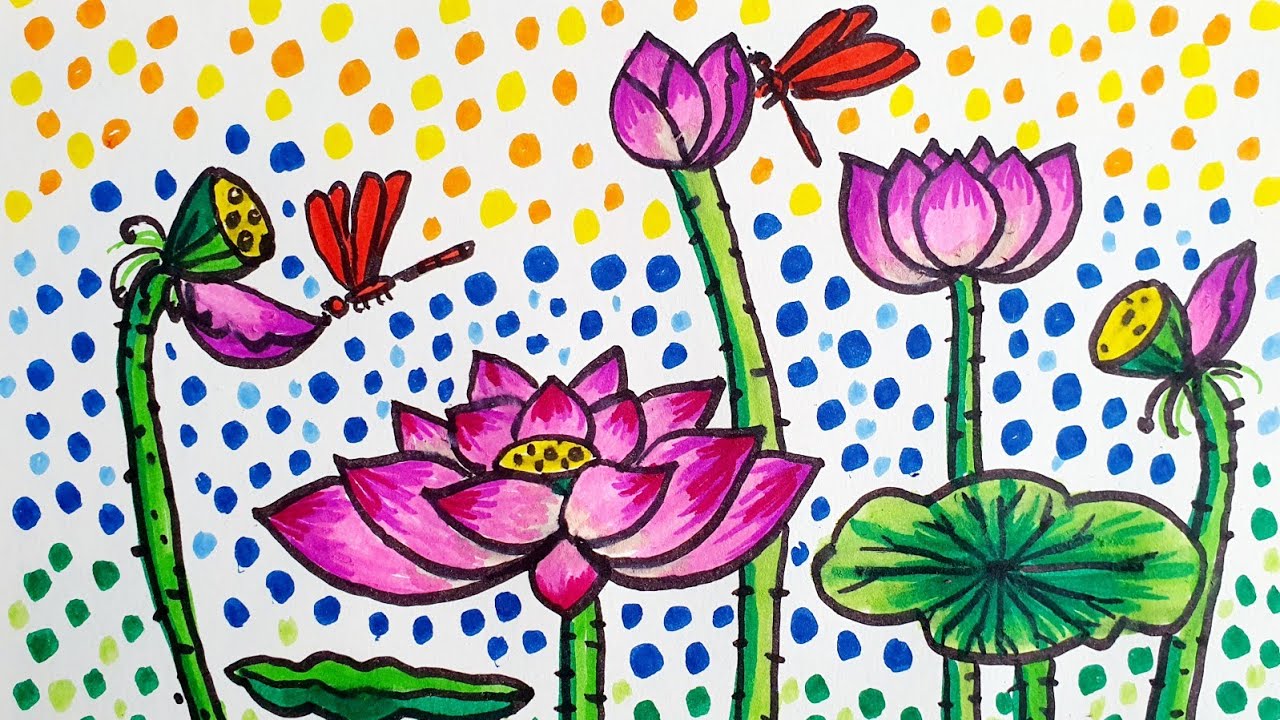 Hoa, quả| Chủ đề 7| Mĩ thuật lớp 1| Cách vẽ hoa sen đơn giản| Simple ways to draw a lotus flower