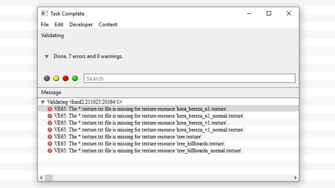Исправление ошибки "VE65: The *.texture.txt file is missing for texture resource...".