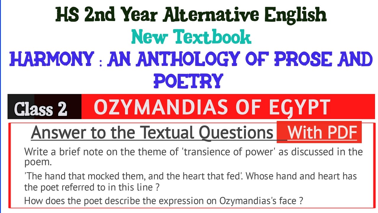 Ozymandias of Egypt Questions and Answers | Class 2 | Alte. English | Class 12 #notes #harmony #alte
