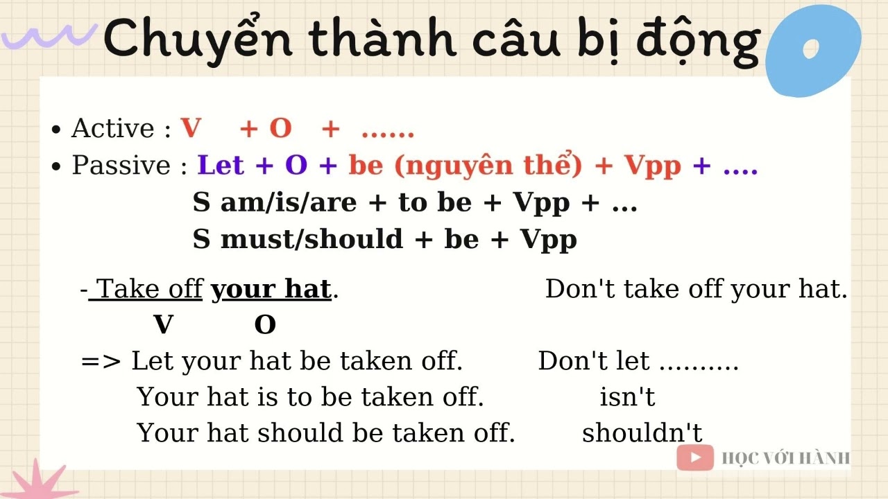 Câu bị động từ câu mệnh lệnh - Câu bị động dùng động từ let/allow