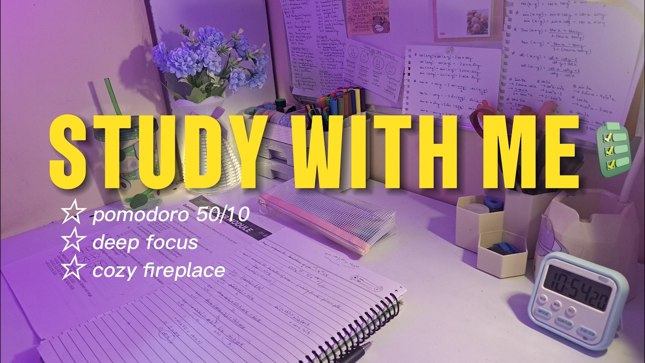 Study With Me LIVE 🚀 4-HOUR — Deep Focus (50/10 Pomodoro) | Cozy Fireplace, No Distractions!