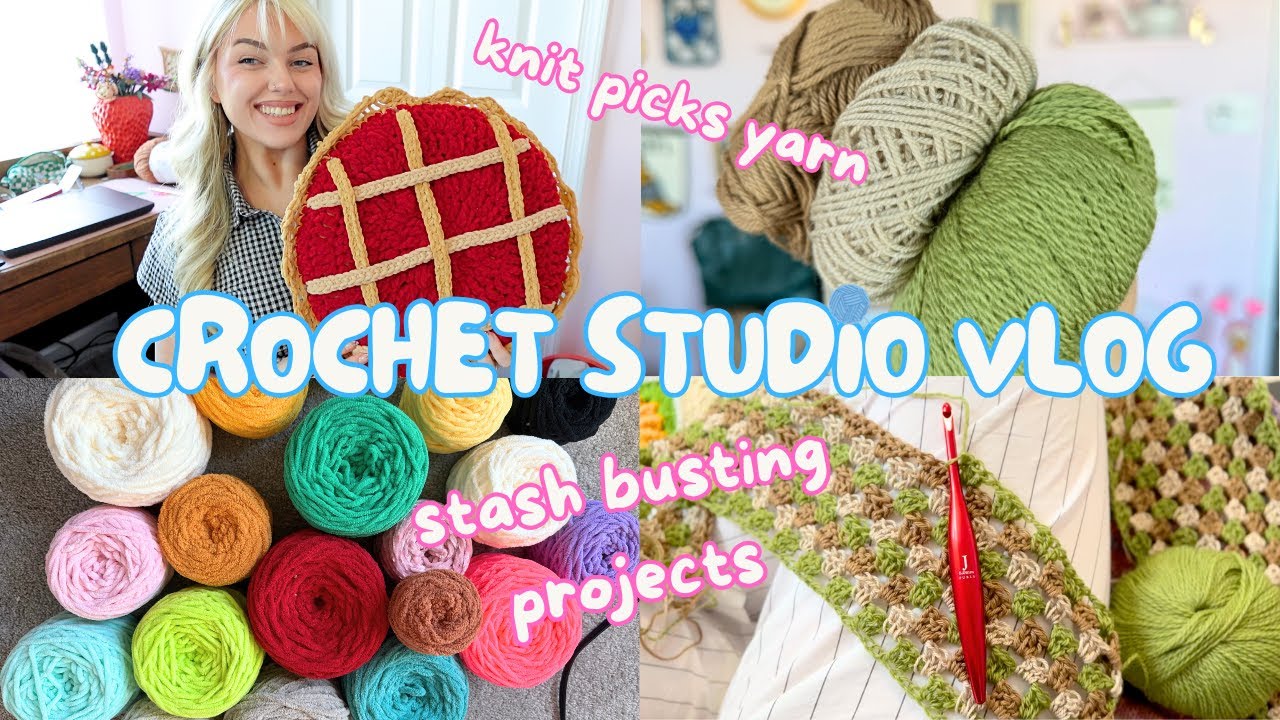 Crochet with me / Studio vlog - PERFECT SCRAP YARN PROJECT, knit picks yarn & catching up! *chatty*