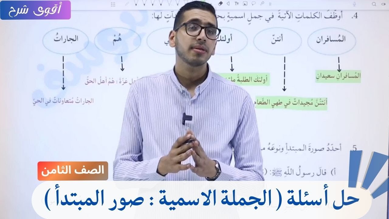 حل أسئلة الجملة الاسمية صور المبتدأ الصف الثامن اللغة العربية المنهاج الجديد 2024-2025