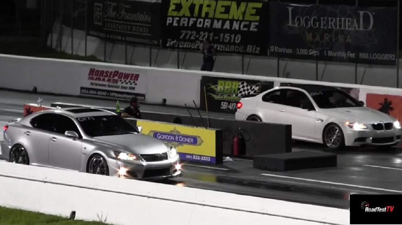 BMW M3 vs Lexus IS-F - 1/4 mile Drag Race - Road Test TV &reg;