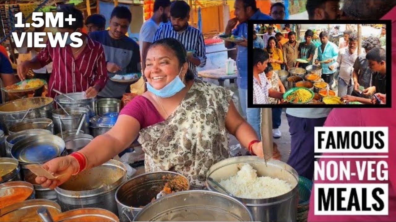 Crowd going crazy for Unlimited Non-Veg meals in Hyderabad by Kumari aunty | 150 kg rice is cooked