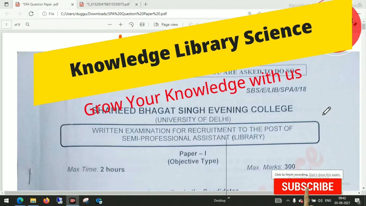 Semi Professional Assistant Library Delhi University Question Paper