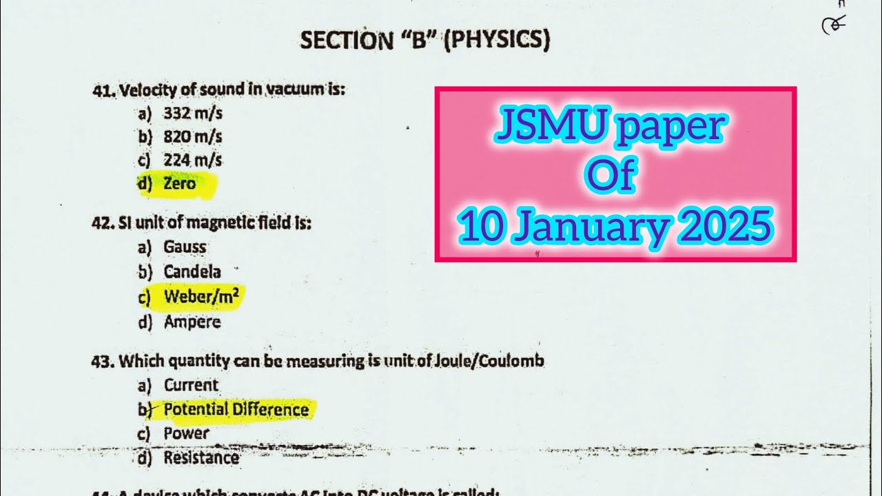 JSMU BSN Entry Test Paper 2025