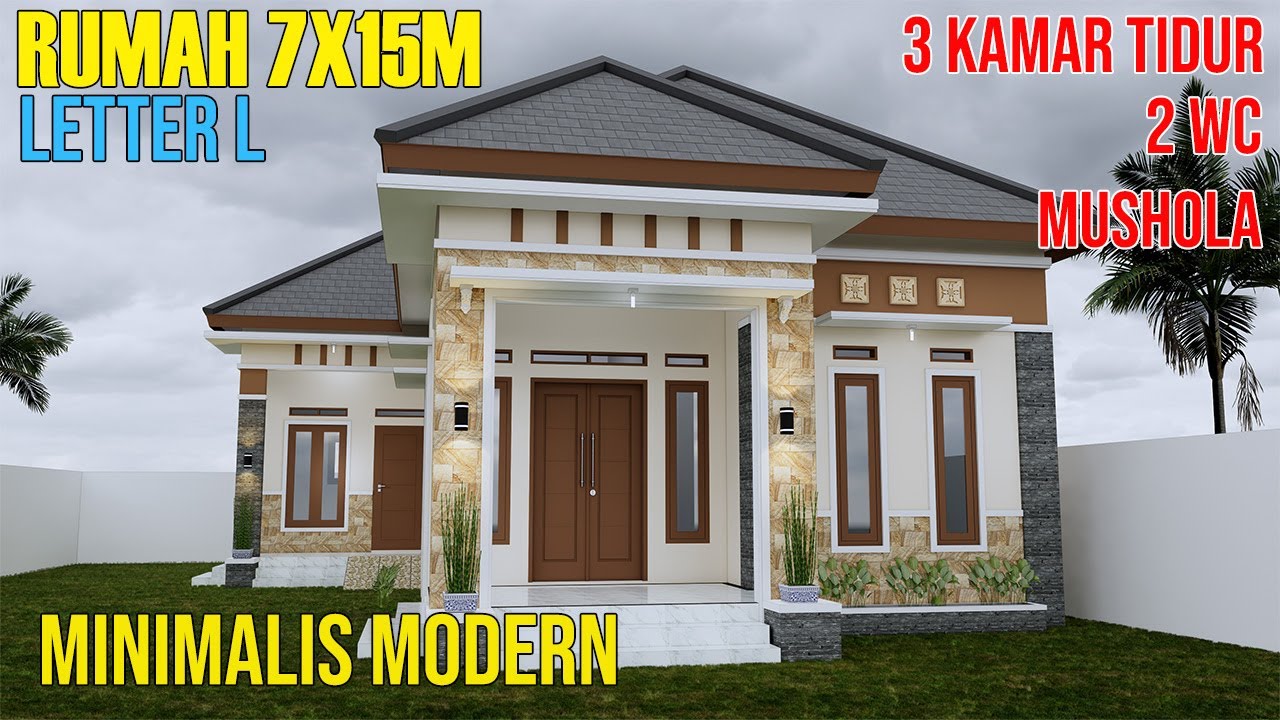 Desain rumah ukuran 7x15m 1 lantai 3 kamar tidur minimalis modern HAQ DESAIN