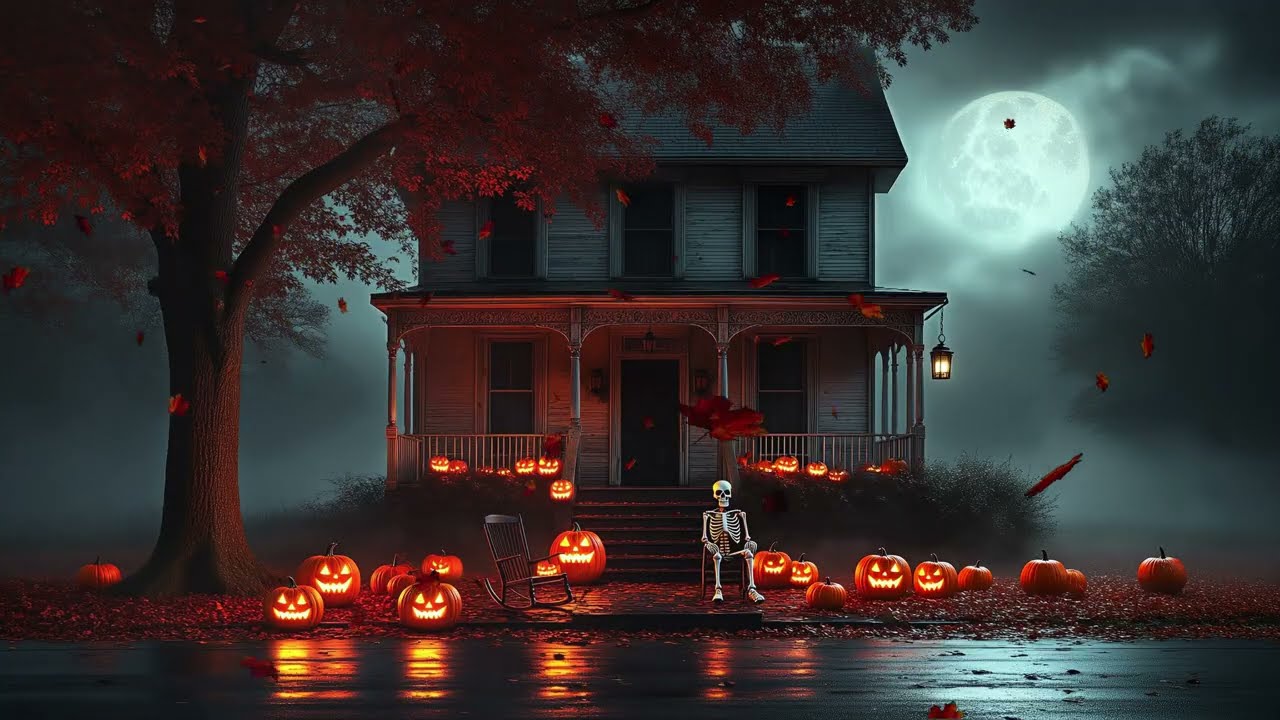 8-Hour Gloomy Fall Night Ambience: Falling Leaves, Crickets & Creaking Wood - No Mid-Roll Ads