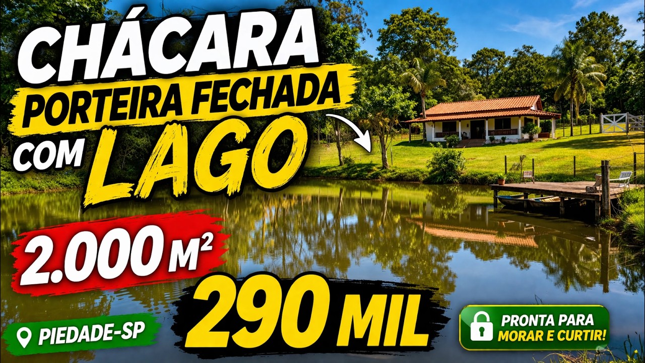 Chácara porteira fechada com lago, 2.000m², R$ 290 mil , Piedade-SP