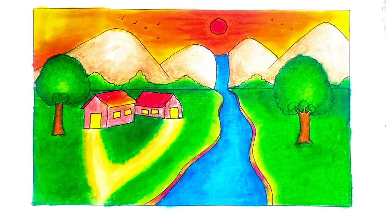 I Tried to Draw a Beautiful Natural Drawing🎨 || Village Drawing || Tutorial ||
