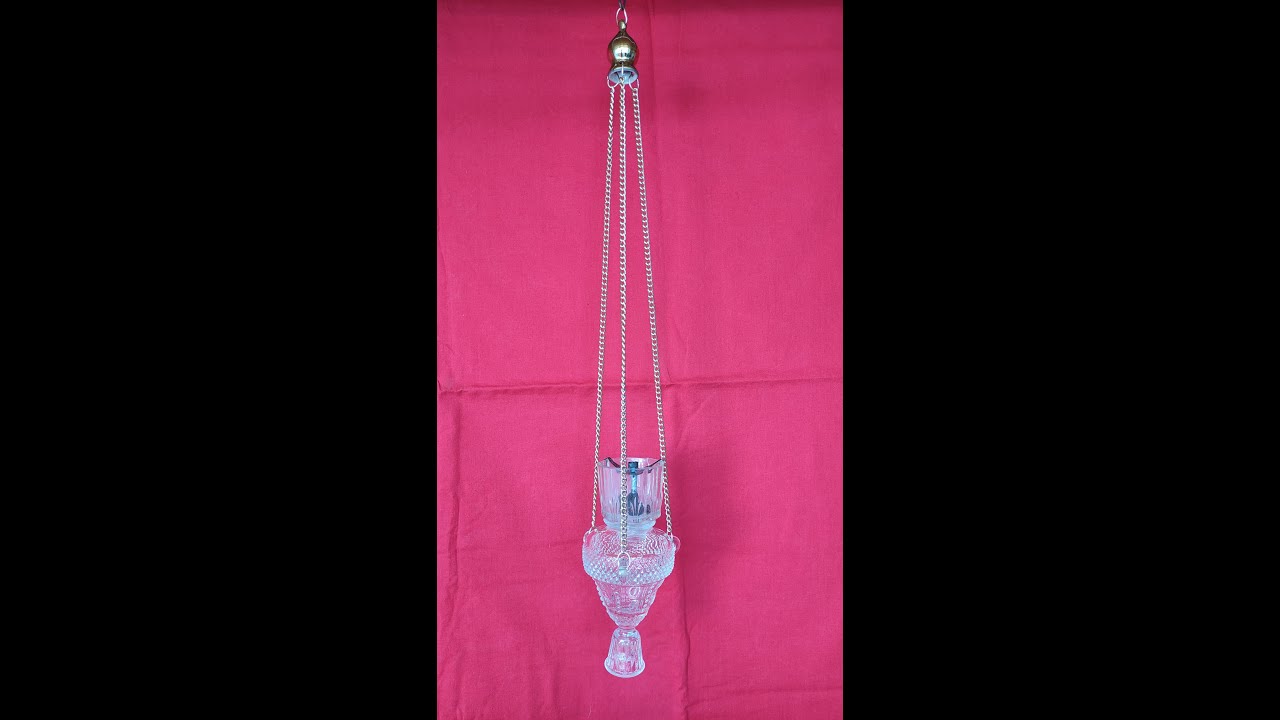 antique royal icon vigil lamp from carved glass with glass cup and wick holder