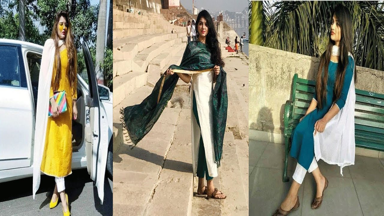 Plain Simple Suits Designs Ideas||College Wear Simple Suits With Contrast Leggings,Pants& Palazzo