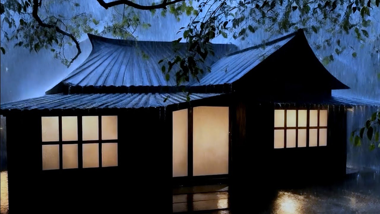 Overcoming Insomnia with Heavy Rain & Thunder Pounding on Fragile Tin Roof in Gloomy Forest at Night
