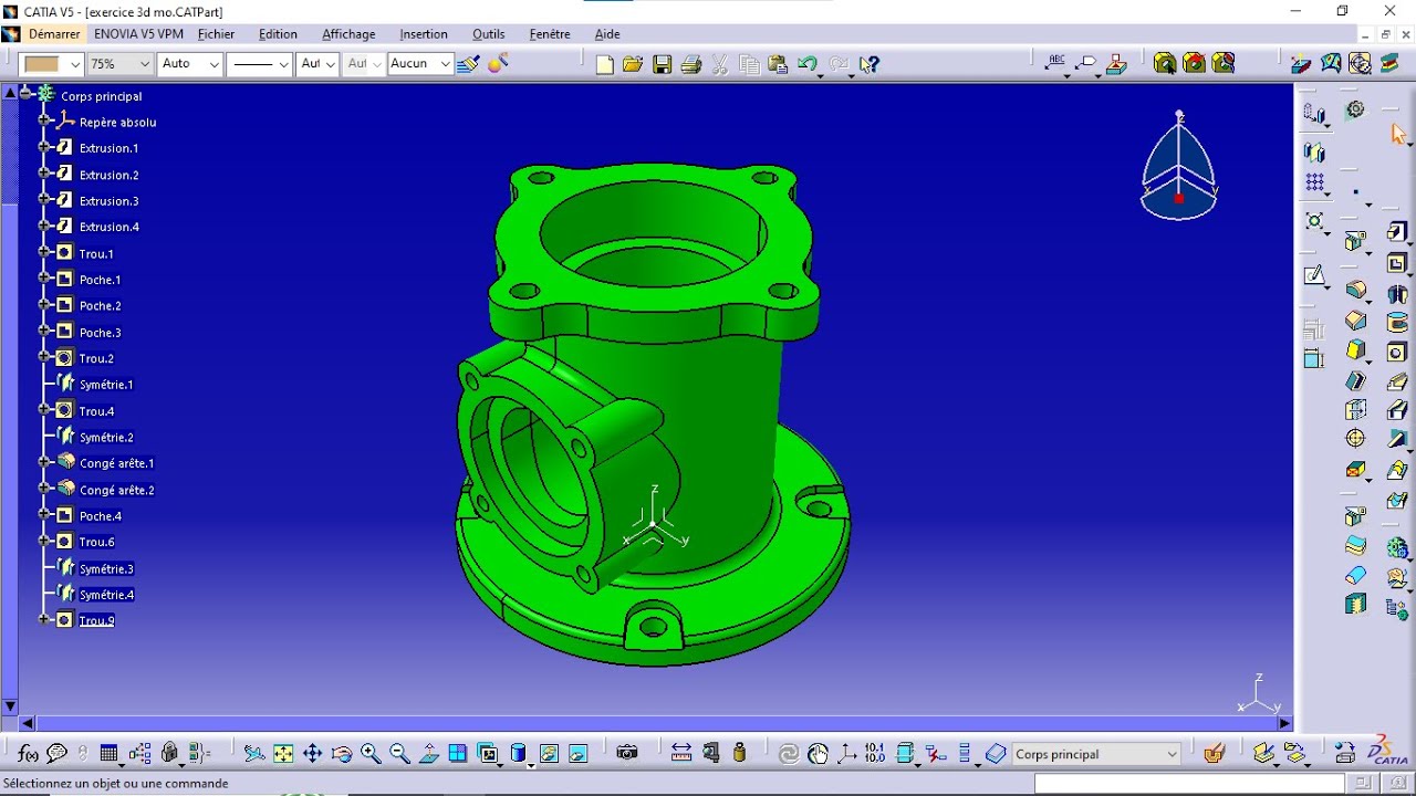 Exercice 3d, Catia v5, Part design Conception bâtir