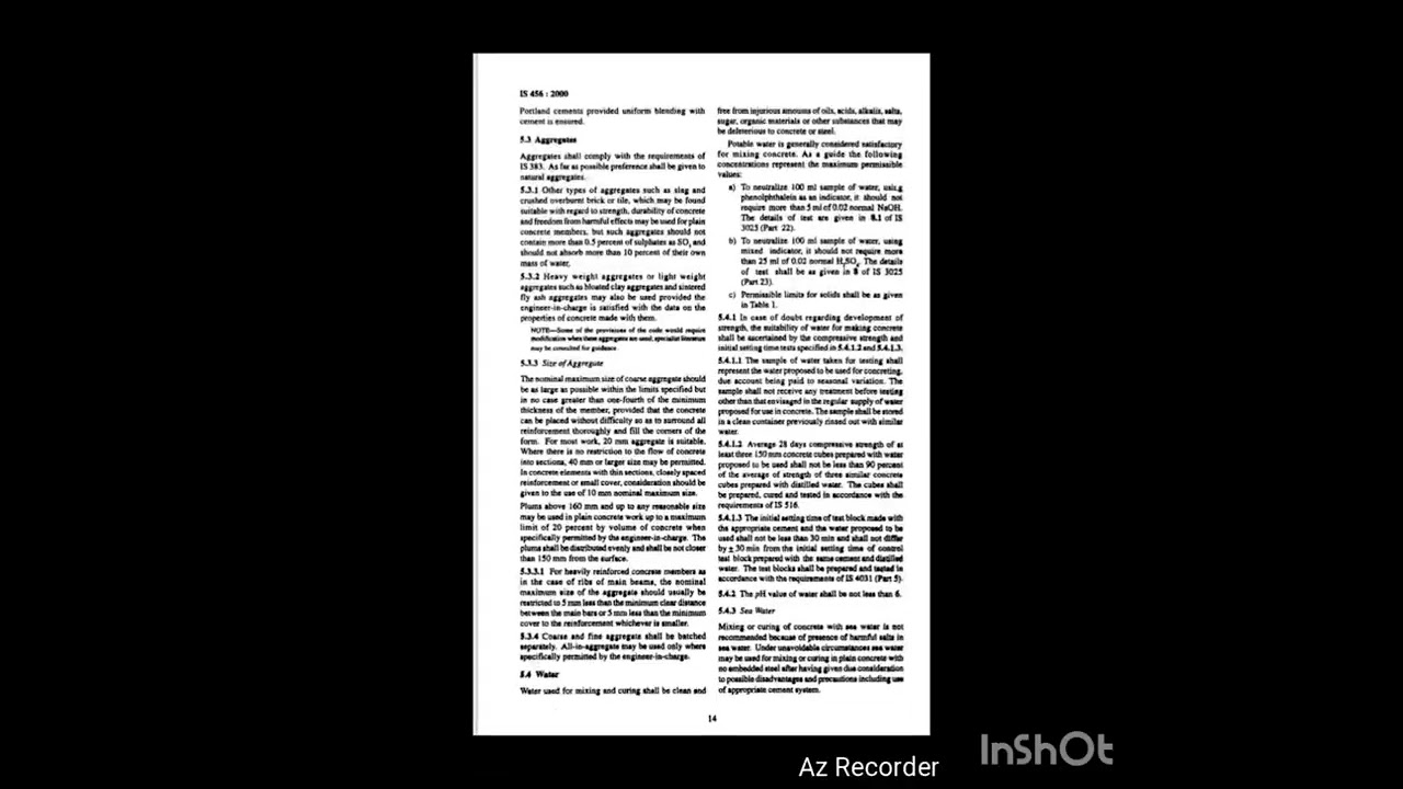 SPECIFICATION OF CONSTRUCTION WATER AS PER IS:456-2000