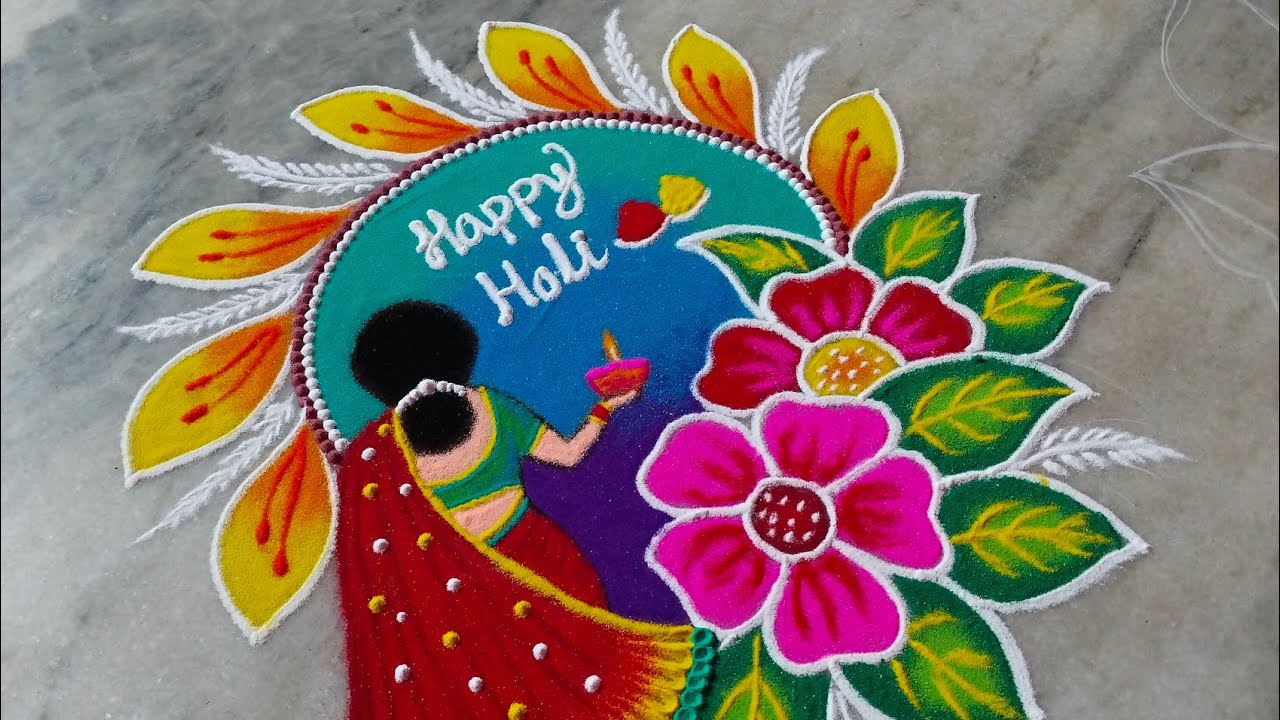 Dola purnima special rangoli design 💐 beautiful ladies rangoli for dola purnima 💐 happy holi rangoli