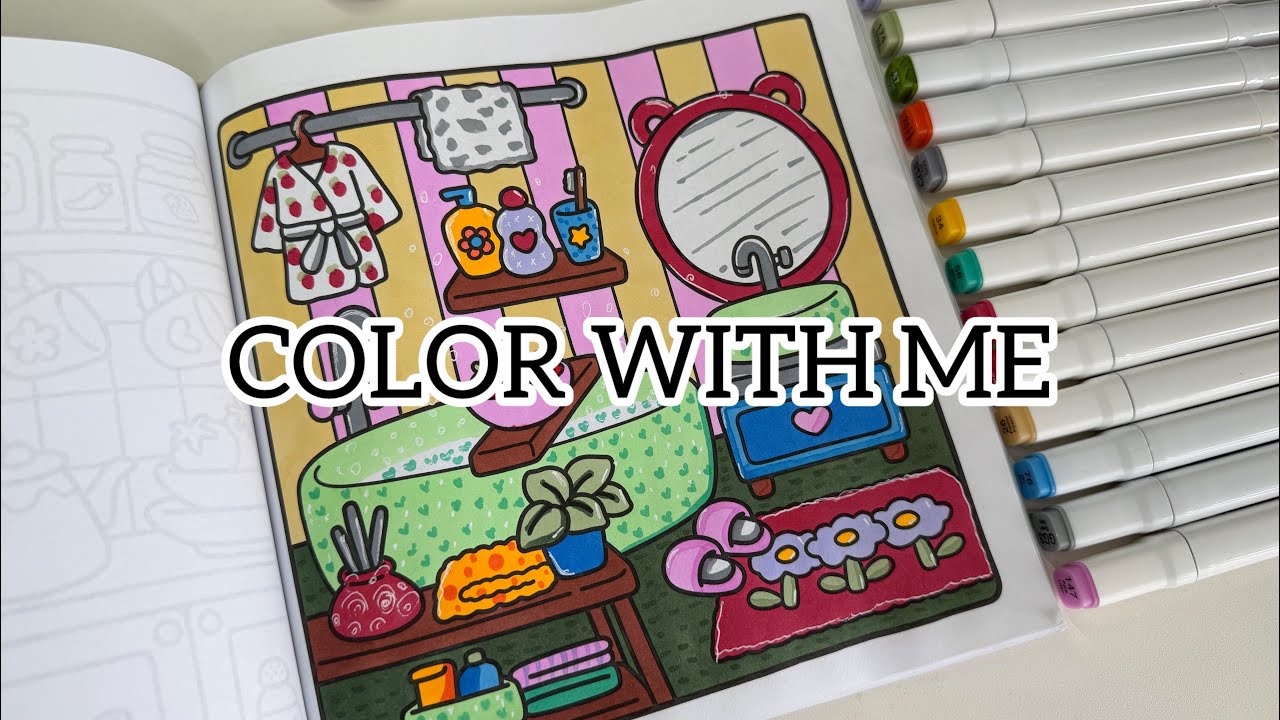 Color with me (ASMR) 💕🌱 ‘Little Corner’ by Coco Wyo 🛁🧼 #asmr #adultcoloring 
