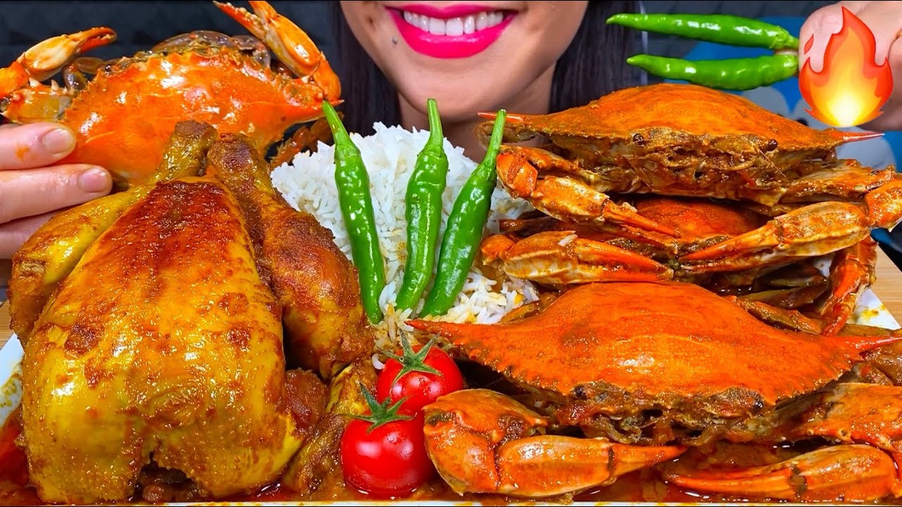 ASMR WHOLE CHICKEN CURRY, SPICY CRAB CURRY, CHILI, RICE MUKBANG MASSIVE Eating Sounds
