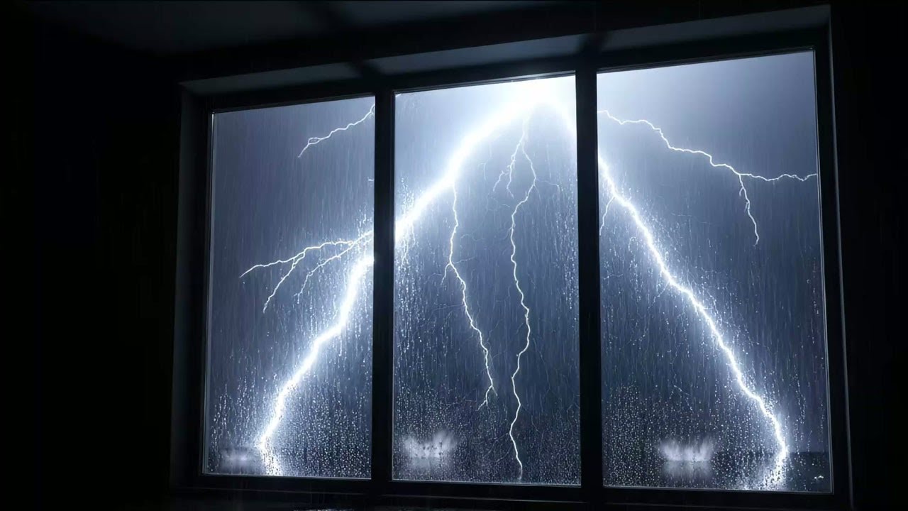 8 Hours Intense Thunderstorm & Heavy Rain on Window | Deep Rolling Thunder for Sleeping in Darkness