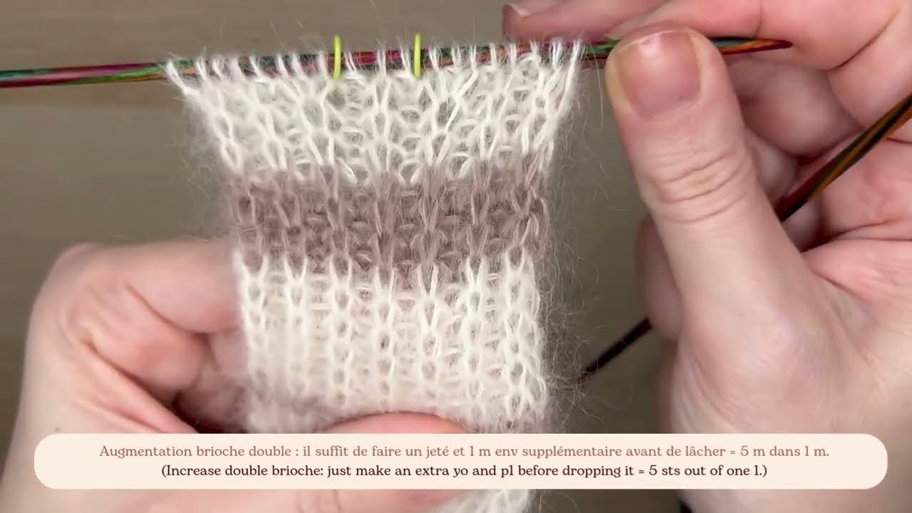 augmentation brioche (sur côtes perlées env) - brioche Increase (on Purled Shaker Rib Stitch)