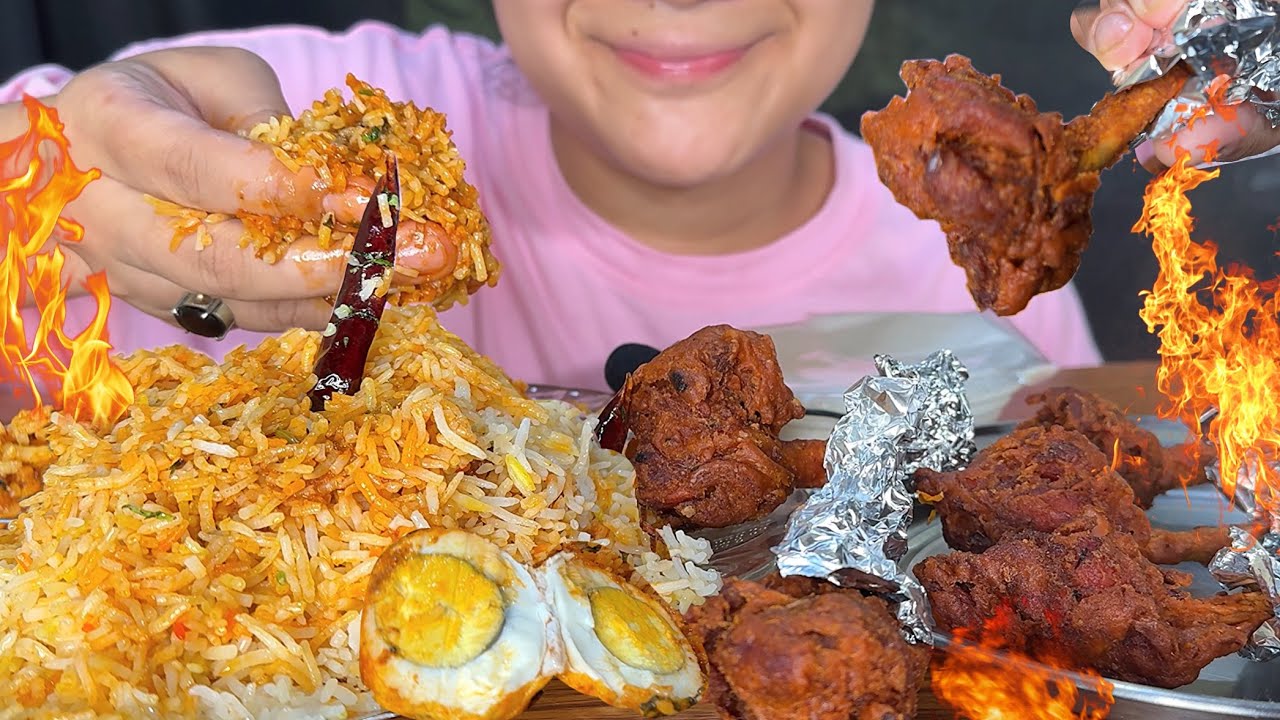 INSANE CRUNCH🥵 Egg biryani & chicken lollipop asmr 🔥