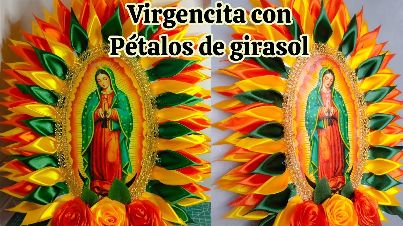 Virgencita con Petalos de girasol y rosas eternas #rosaseternas #virgendeguadalupe #virgenmaria 