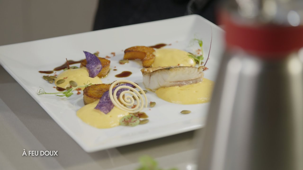 Filet de bar à l'unilatérale, courge fumée