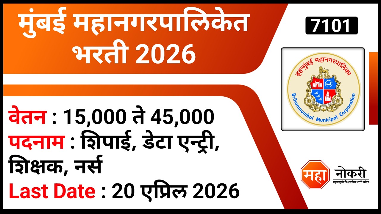 मुंबई महानगरपालिकेत भरती 2026. | Mumbai Mahanagarpalika Bharti 2026 | BMC Bharti 2026
