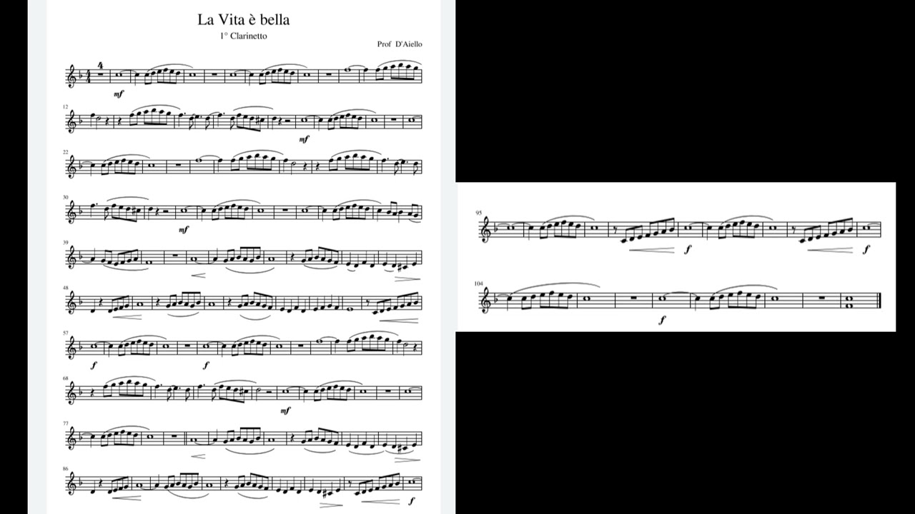 La vita è bella (Beautiful that way) - Base musicale & spartito per Clarinet Sib