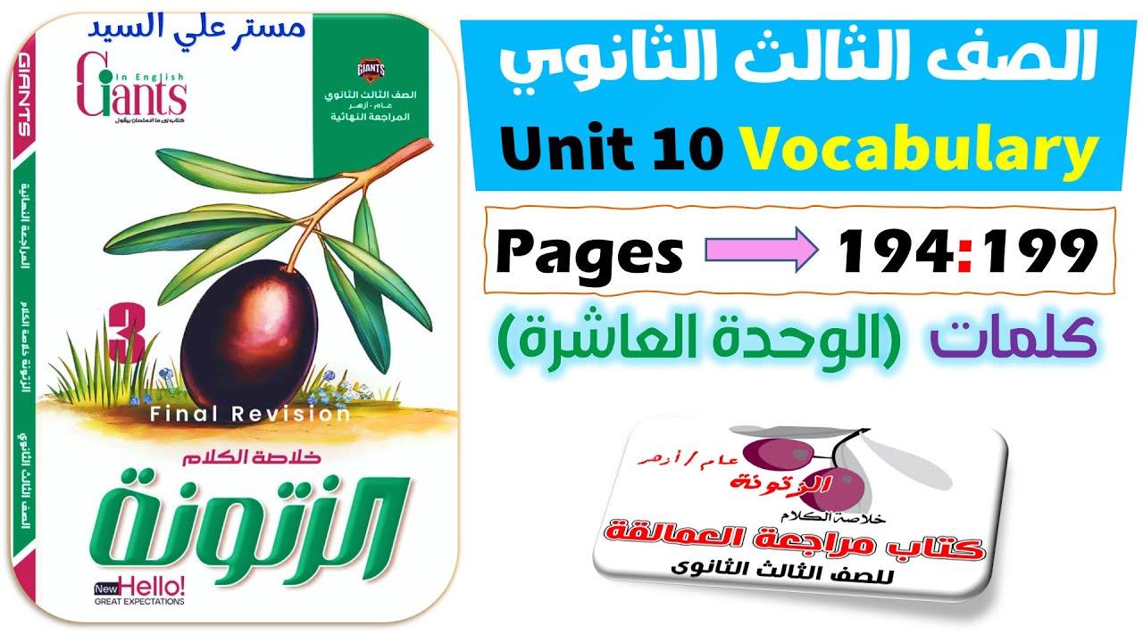 حل كتاب الزتونة مراجعة نهائية 2025 حل كتاب الزتونه انجليزي تالته ثانوي 2025 كلمات الوحدة العاشرة