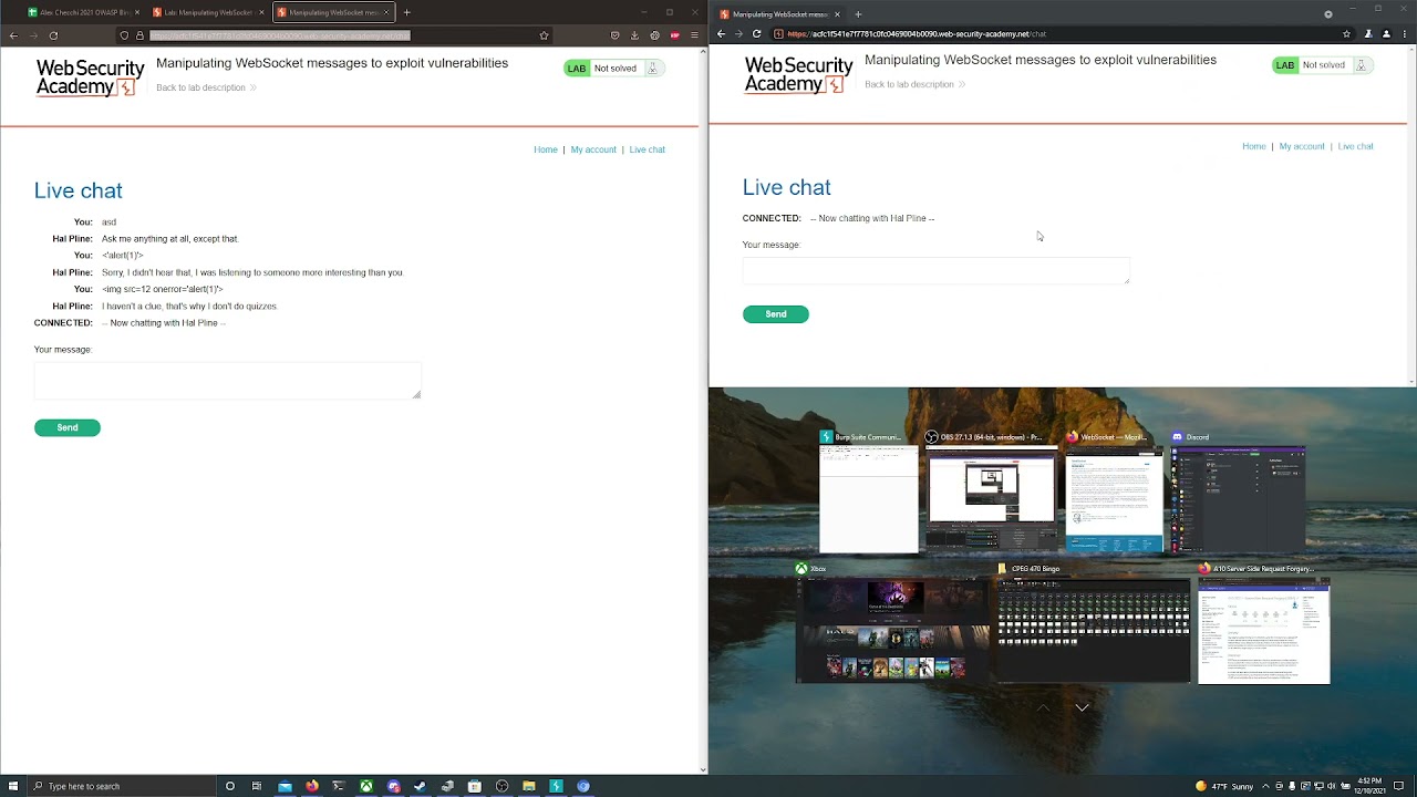 PortSwigger Manipulating WebSocket messages to exploit vulnerabilities