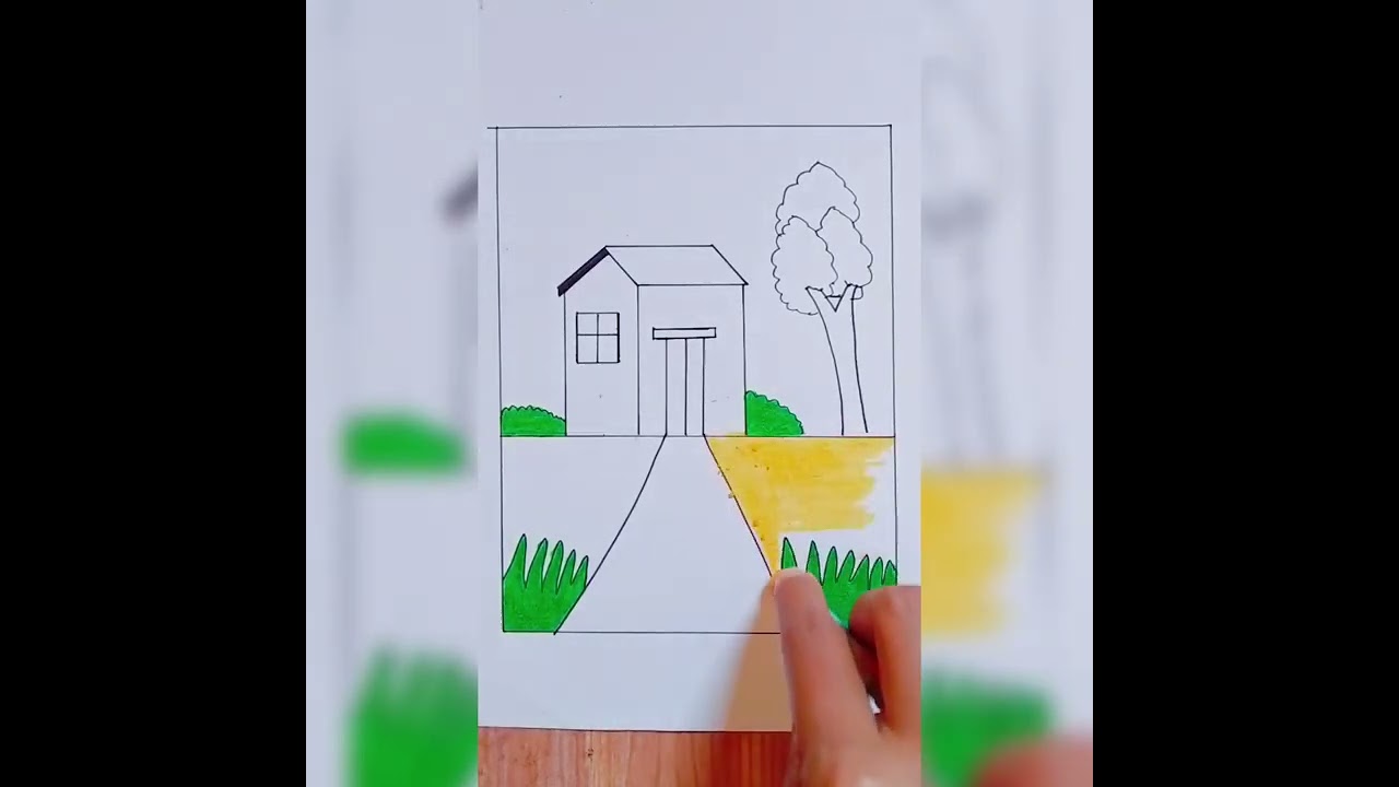Cara menggambar rumah dan jalan || draw simple