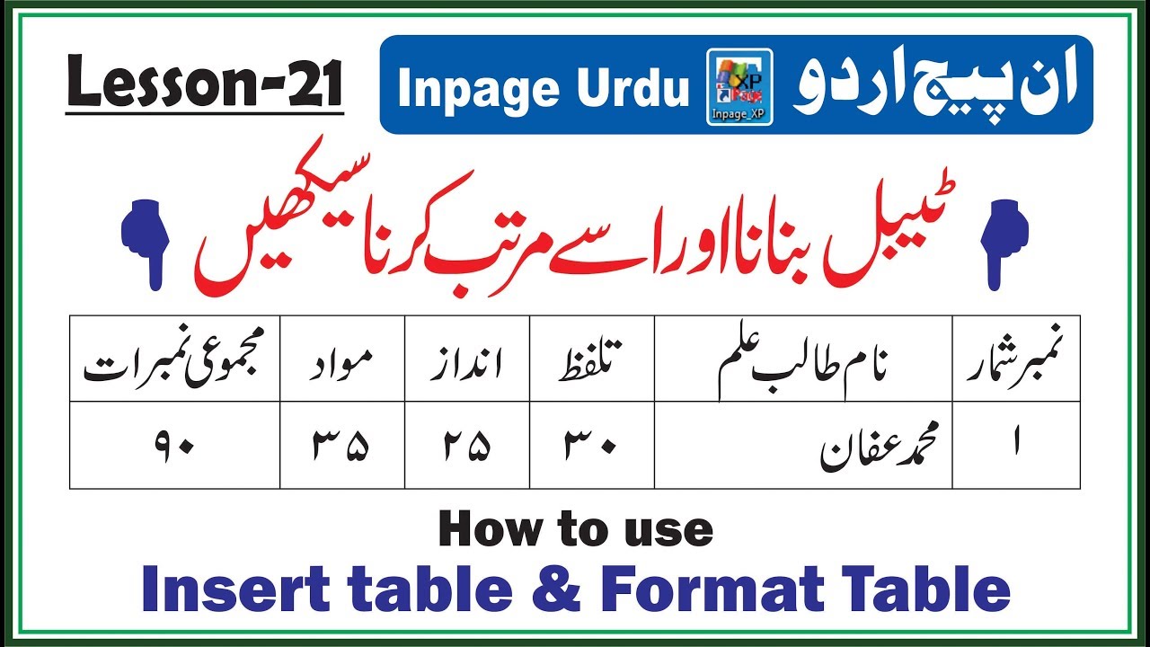 how to create and format table in inpage lesson 21 in urdu hindi