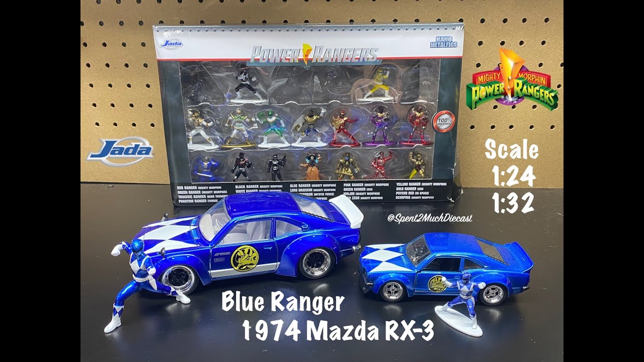 Blue Ranger & Mazda RX-3 By Jada | Mighty Morphin Power Rangers | Pull Back | Hollywood Rides |