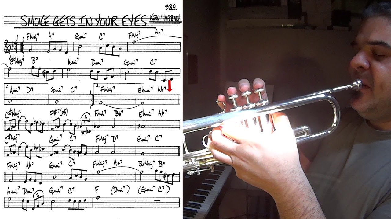 Smoke Gets in Your Eyes - trumpet theme tutorial (PDF free download Bb-C)