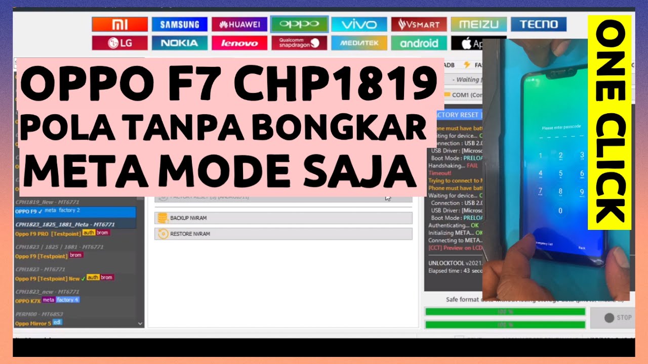 HAPUS POLA PASWORD PIN PATTERN OPPO F7 CPH1819 TANPA BONGKAR || ONE CLICK SAJA