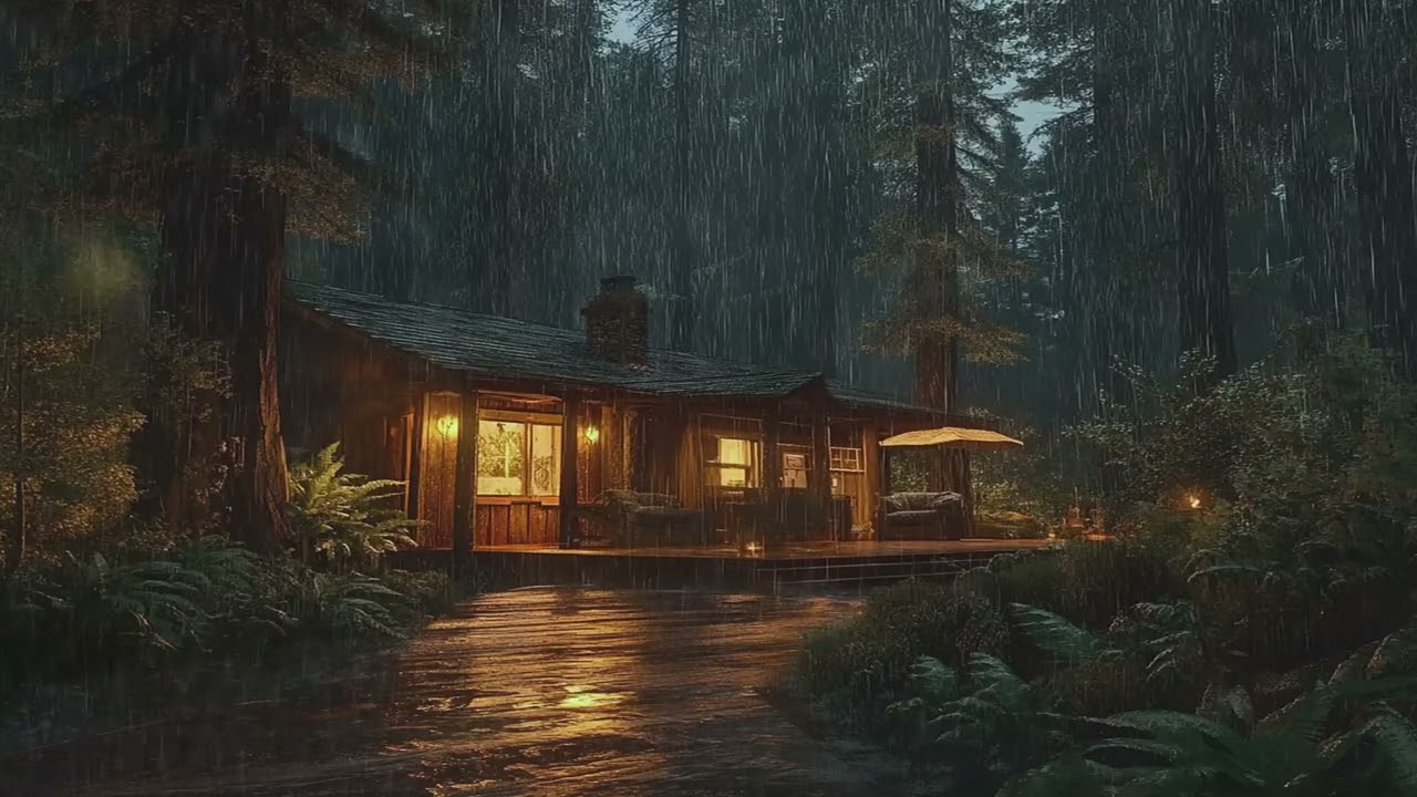 Heavy Rain at a Warm Cabin with Stone Chimney 🪵 | Deep Sleep Sound