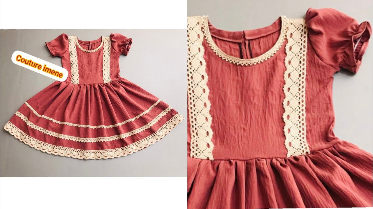 تفصيل وخياطة فستان العيد (1) عمر 4سنوات 😍🧡👗