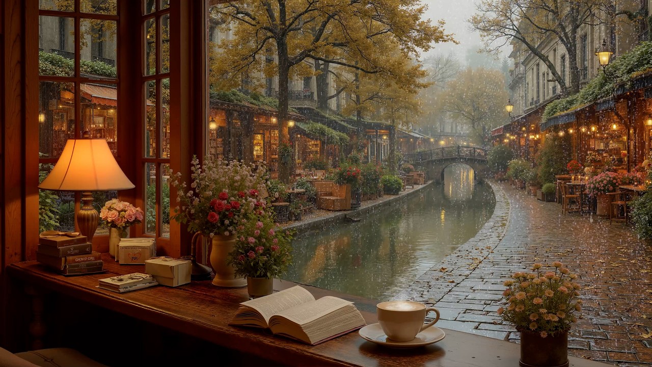Cozy Window View & Heavy Rain ☕ Smooth Jazz Music for Reading, Study, Work