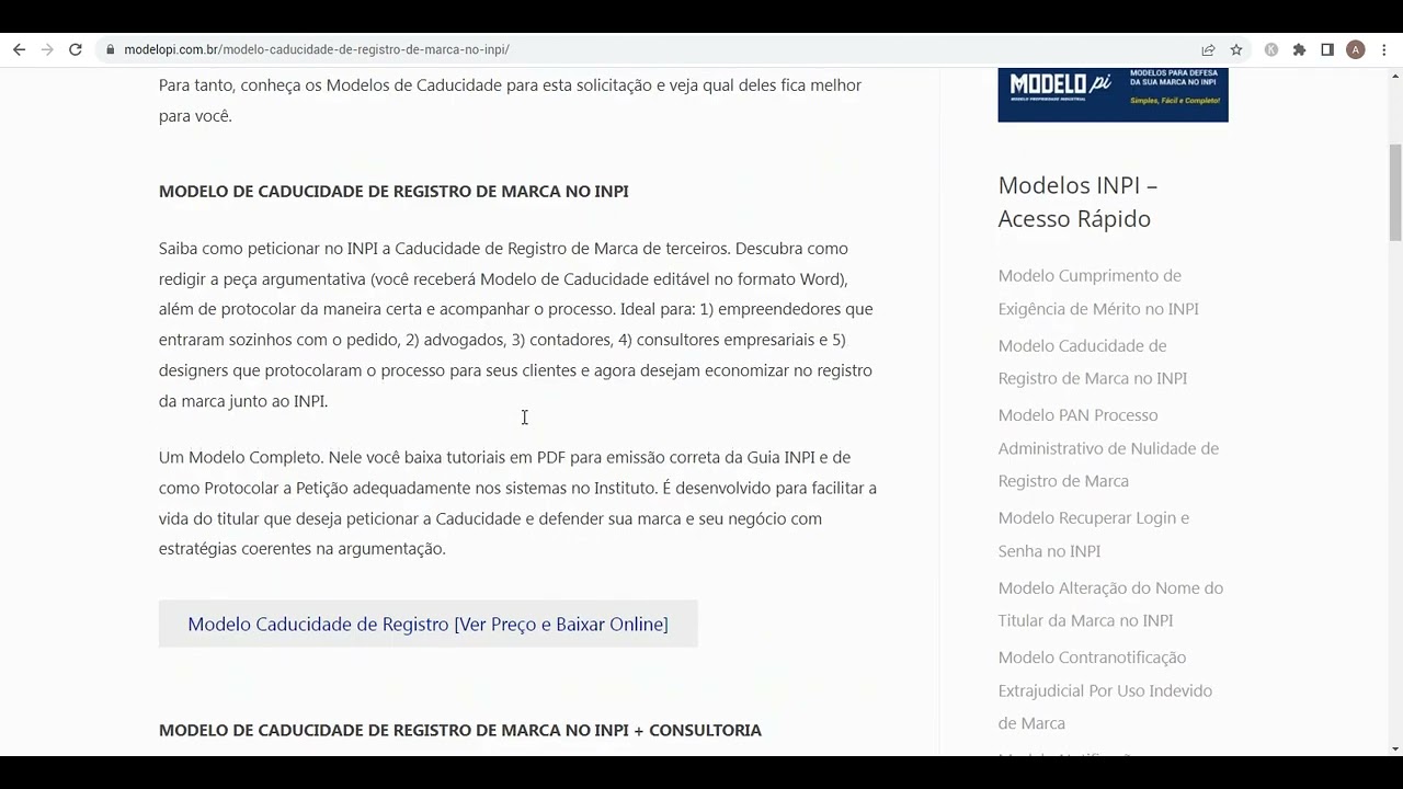 Modelo Caducidade de Registro de Marca no INPI. Saiba Como Peticionar Caducidade de Marca Registrada