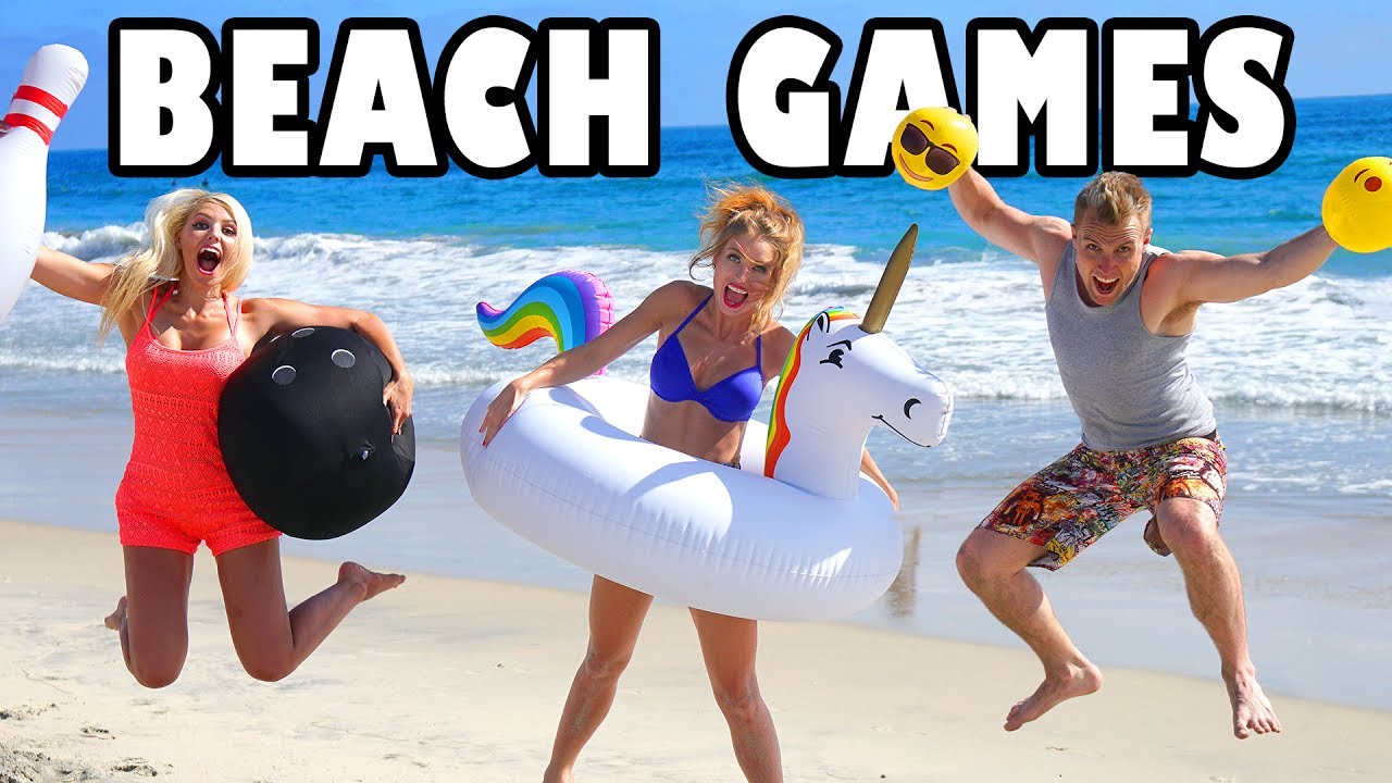 Summer Beach Day Playing with Giant Inflatables for Beach Games Challenge. Totally TV