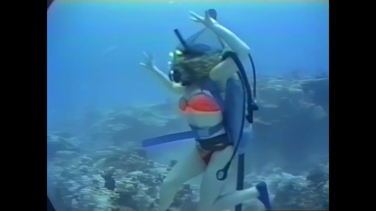 Red pink  black bikini   gets caught in  net  and drowned